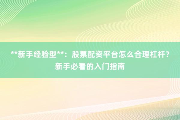 **新手经验型**：股票配资平台怎么合理杠杆？新手必看的入门指南