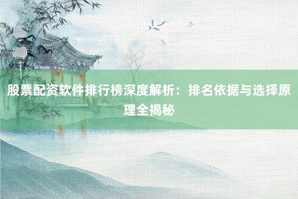 股票配资软件排行榜深度解析：排名依据与选择原理全揭秘