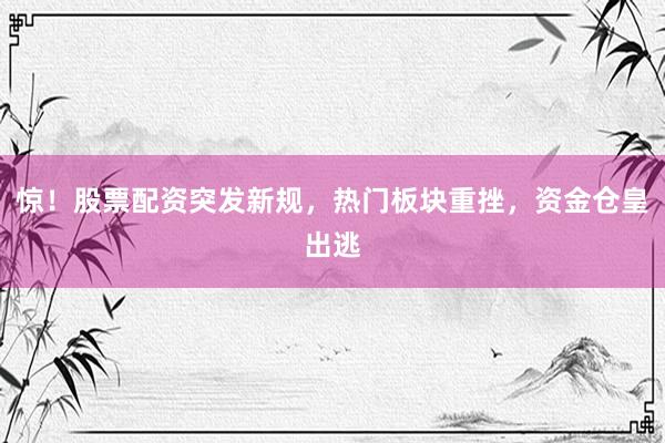 惊！股票配资突发新规，热门板块重挫，资金仓皇出逃