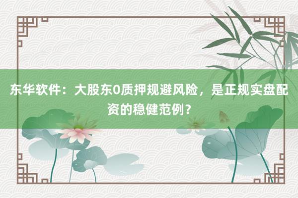 东华软件：大股东0质押规避风险，是正规实盘配资的稳健范例？