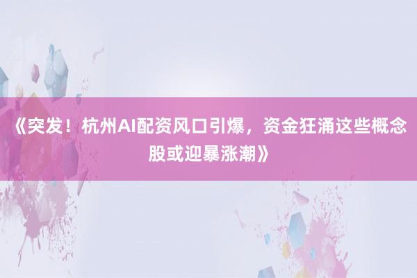 《突发！杭州AI配资风口引爆，资金狂涌这些概念股或迎暴涨潮》