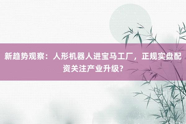 新趋势观察:人形机器人进宝马工厂,正规实盘配资关注产业升级?