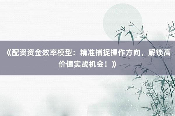 《配资资金效率模型：精准捕捉操作方向，解锁高价值实战机会！》