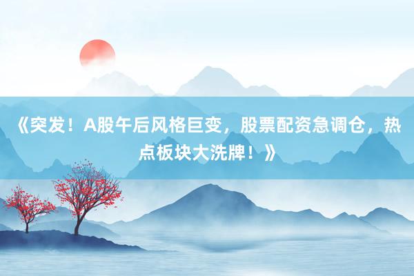 《突发！A股午后风格巨变，股票配资急调仓，热点板块大洗牌！》