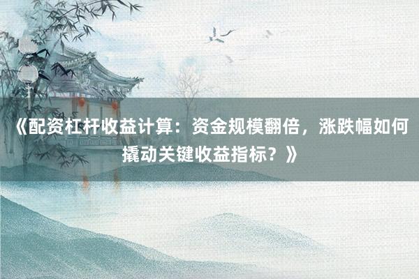 《配资杠杆收益计算：资金规模翻倍，涨跌幅如何撬动关键收益指标？》