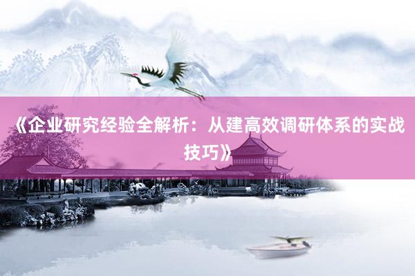 《企业研究经验全解析：从建高效调研体系的实战技巧》