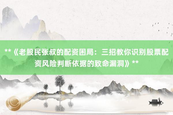 **《老股民张叔的配资困局：三招教你识别股票配资风险判断依据的致命漏洞》**
