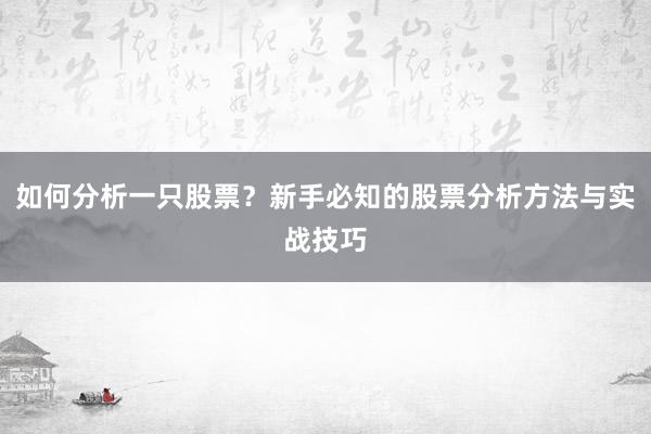 如何分析一只股票?新手必知的股票分析方法与实战技巧