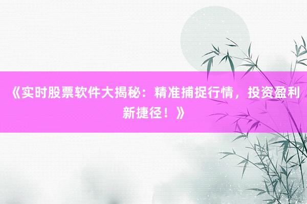 《实时股票软件大揭秘：精准捕捉行情，投资盈利新捷径！》